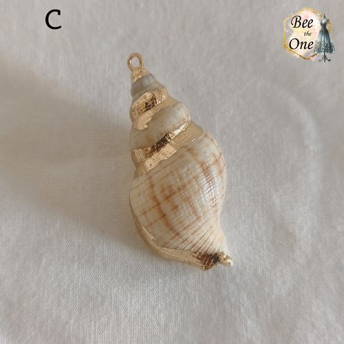 Breloque pendentif coquillage naturel buccin - modèle c (45 mm) - naturel/doré