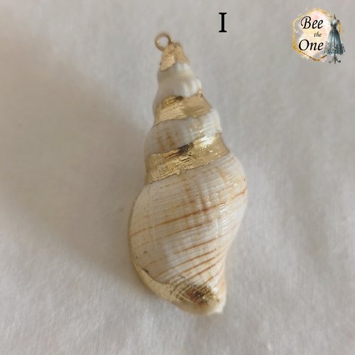 Breloque pendentif coquillage naturel buccin - modèle i (54 mm) - naturel/doré