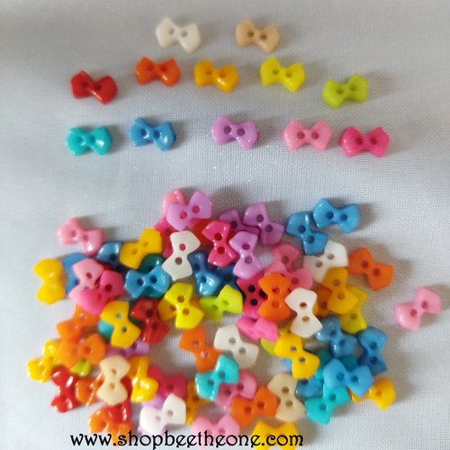 Lot de 10 mini boutons noeud en plastique - 9 mm - mix