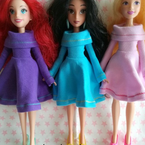 Vêtement robe mi-longue à col bardot pour poupées disney princesses (hasbro) - 3 coloris - collection basics
