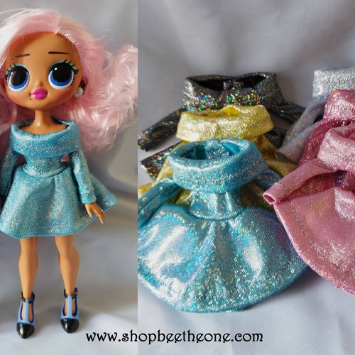 Vêtement robe courte à col bardot imprimé holographique pour poupées lol surprise! omg - 6 coloris - collection basics