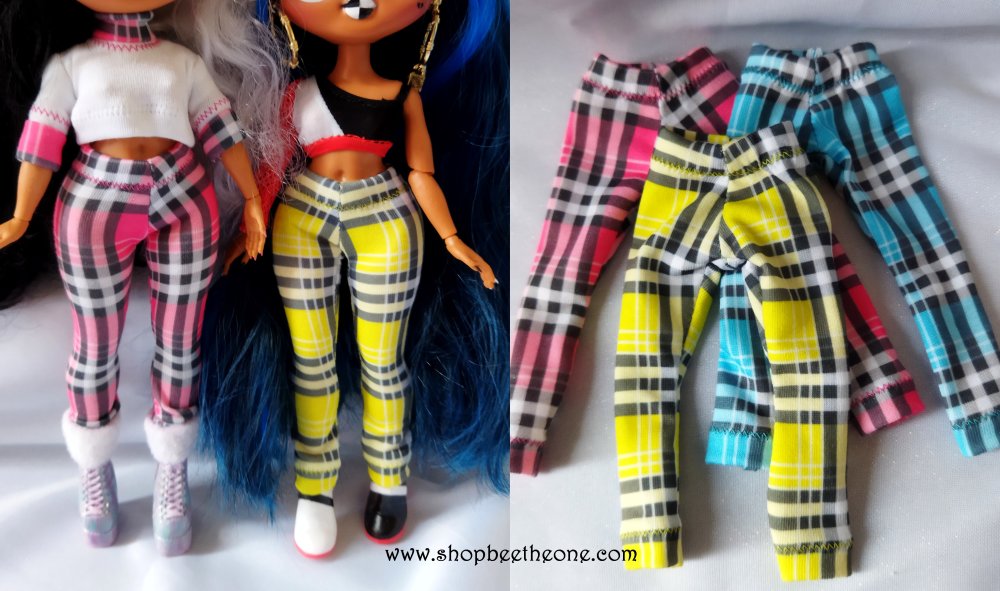 Vêtement pantalon collant leggings long motif tartan pour poupées