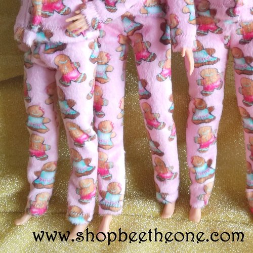 Vêtement pantalon de pyjama de noël "bonhommes pain d'épice" tout doux pour poupées barbie - 4 tailles - collection noël