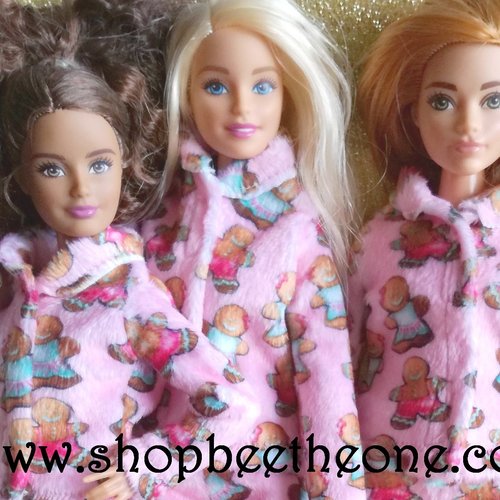 Vêtement veste de pyjama de noël "bonhommes pain d'épice" tout doux pour poupées barbie - 4 tailles - collection noël