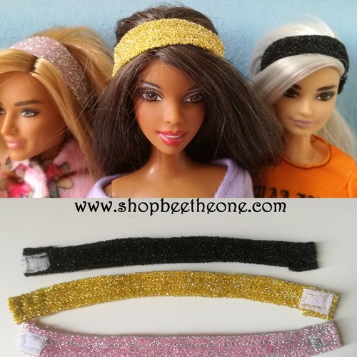 Vêtement bandeau de tête brillant pour poupées barbie - 3 coloris - collection glitter party