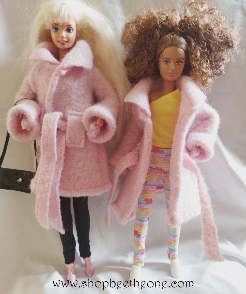 Vêtement manteau d'hiver en laine pour poupées barbie - rose clair