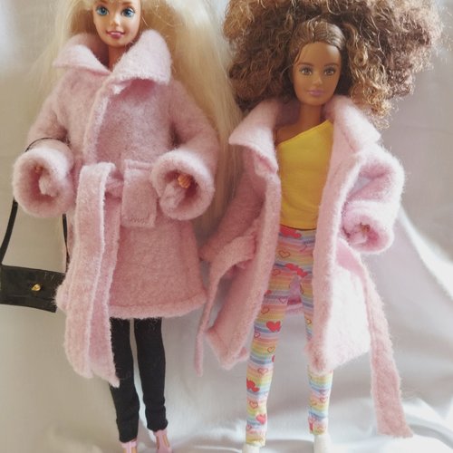 Vêtement manteau d'hiver en laine pour poupées barbie - rose clair - 4 tailles
