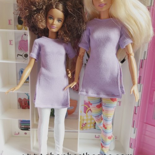 Vêtement tunique longue fendue à manches courtes pour poupées barbie - mauve - 4 tailles - collection basics