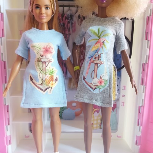 Vêtement tunique longue fendue à manches courtes pour poupées barbie - 2 couleurs - curvy - collection glitter party