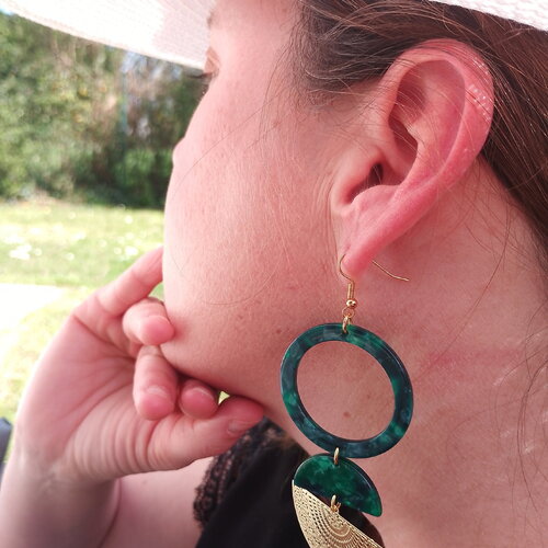 Grandes boucles d'oreilles  vert et doré • bijoux pour femme • bijou • bohème • cadeau pour elle