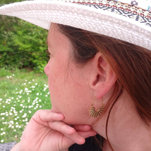 Boucles d'oreilles demi soleil en acier inoxydable doré, bohèmes, tendance, cadeau pour elle, bijoux pour femmes, boucles ethniques