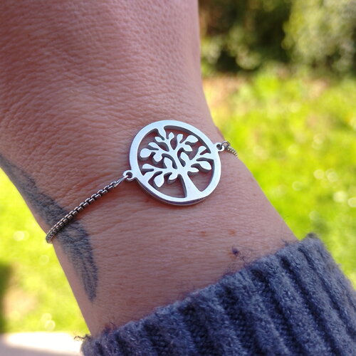 Bracelet ajustable arbre de vie en acier inoxydable argenté • bijoux femmes • tendance • idée cadeau • bijou bracelet