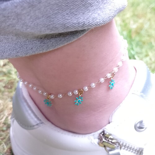 Chaîne de cheville petites fleurs bleues • cadeau • bijou pour femme • bracelets de cheville pour femmes • bracelet de plage