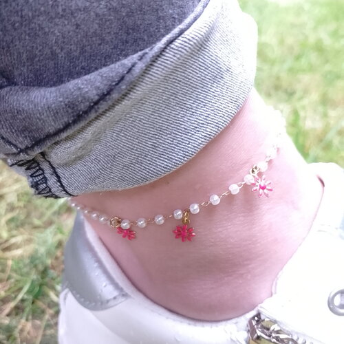 Chaîne de cheville petites fleurs roses  • cadeau • bijou pour femme •  bracelets de cheville pour femmes  • bracelet de plage