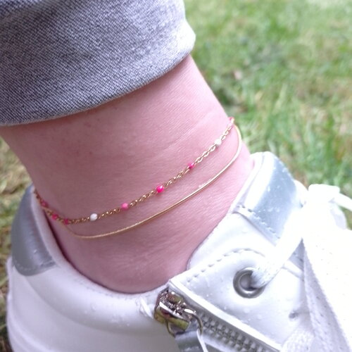Chaîne de cheville dorée pour femme, bracelet cheville perles roses | mode bohème hippie tendance, bijoux chic eté p