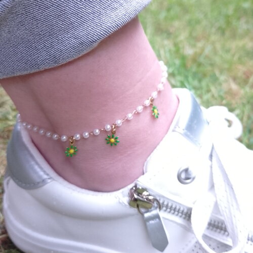 Chaîne de cheville petites fleurs vertes • bijou pour femme • bracelets de cheville pour femmes • bracelet de plage • tendance