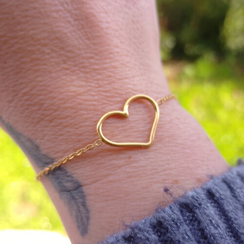 Bracelet ajustable cœur en acier inoxydable doré • bijoux femmes • tendance • idée cadeau • bijou bracelet • fête des mères