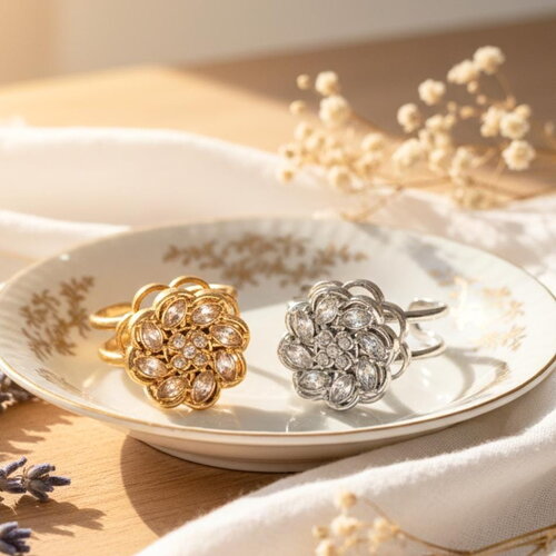 Bague anti stress rotative fleur ajustable en acier inoxydable – doré ou argenté