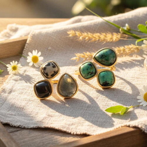 Bague ajustable trio de pierres – acier inoxydable