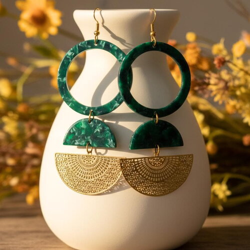 Grandes boucles d'oreilles écaille de tortue vert et doré