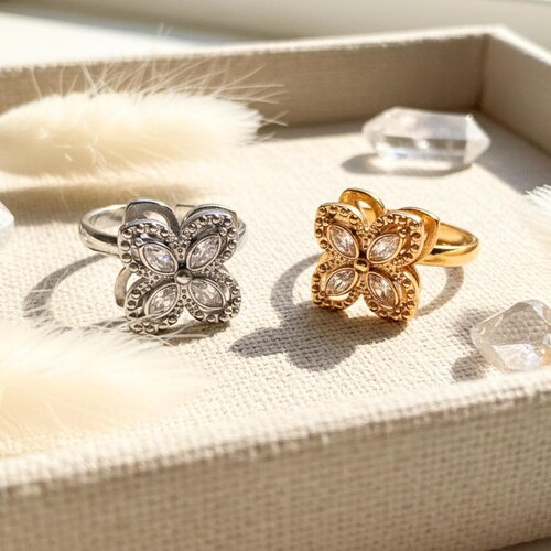 Bague fleur anti-stress rotative en acier inoxydable doré ou argenté – bijou ajustable relaxant