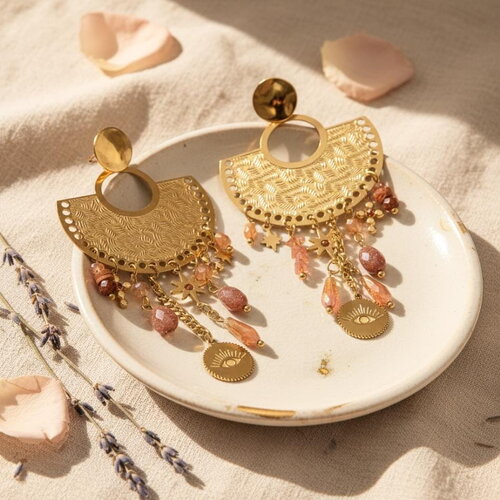 Boucles d'oreilles dorées en acier inoxydable doré bohème-chic