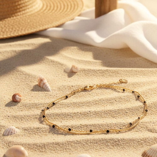 Chaîne de cheville en acier inoxydable doré et perles colorées