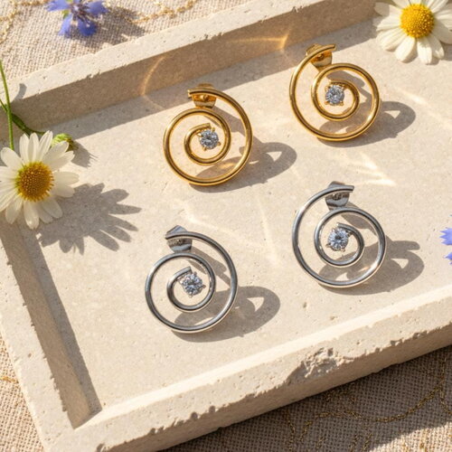 Boucles d’oreilles spirales en acier inoxydable doré ou argenté