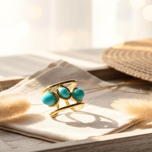 Bague dorée ajustable avec pierres naturelles bleu turquoise