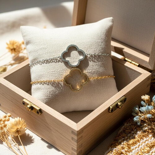 Bracelet trèfle acier inoxydable doré ou argenté – bijou fin minimaliste ajustable femme