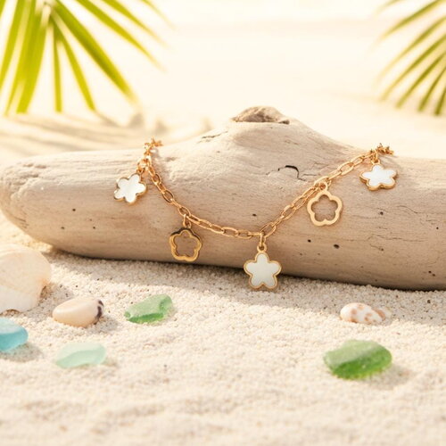 Chaîne de cheville fleurs blanches en acier inoxydable doré ou argenté – bijou d’été élégant, résistant à l’eau