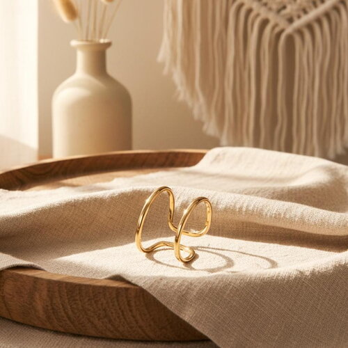 Bague double dorée en acier inoxydable – anneau ouvert minimaliste tendance, résistant à l’eau, ajustable et hypoallergénique