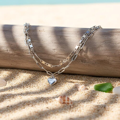 Chaîne de cheville en acier inoxydable avec pendentif cœur