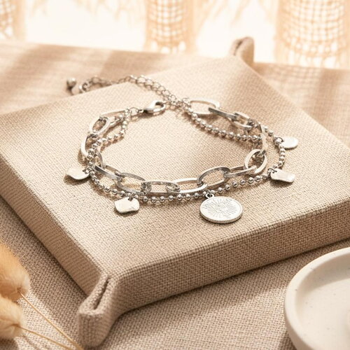 Bracelet double chaîne acier inoxydable argenté médaillon gravé style médaille chic moderne