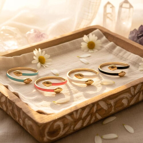 Bague serpent dorée émaillée femme – acier inoxydable coloré, style bohème chic, ajustable et résistante à l’eau