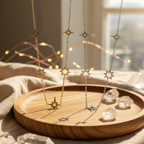 Collier étoile du nord femme doré ou argenté – acier inoxydable tendance et résistant à l’eau