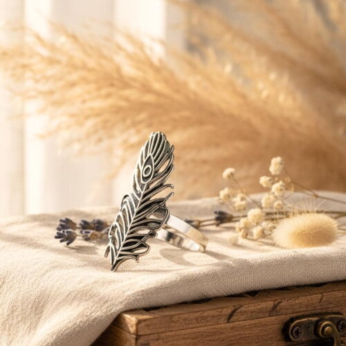 Bague plume femme argentée – acier inoxydable réglable – bijou bohème résistant à l’eau