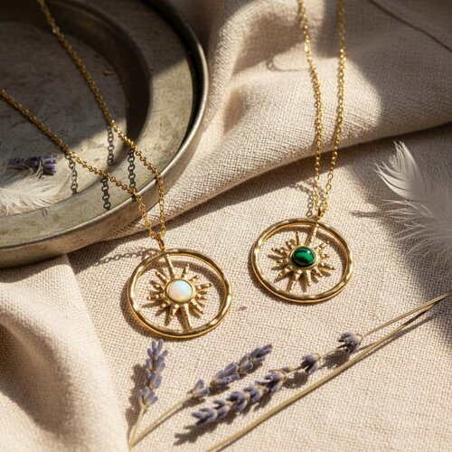 Collier soleil doré pierre naturelle – acier inoxydable – bijou femme été chic