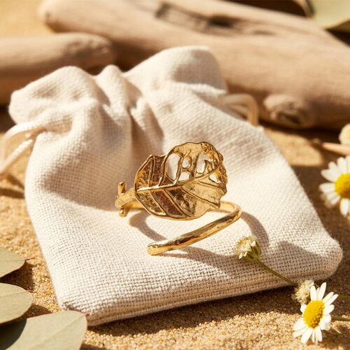 Bague feuille dorée femme ajustable – bijou feuille en acier inoxydable, résistant à l’eau