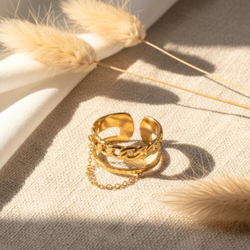 Bague dorée chaîne femme ajustable – acier inoxydable résistant à l’eau