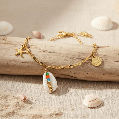 Chaîne de cheville bohème en acier inoxydable – coquillage et étoile de mer