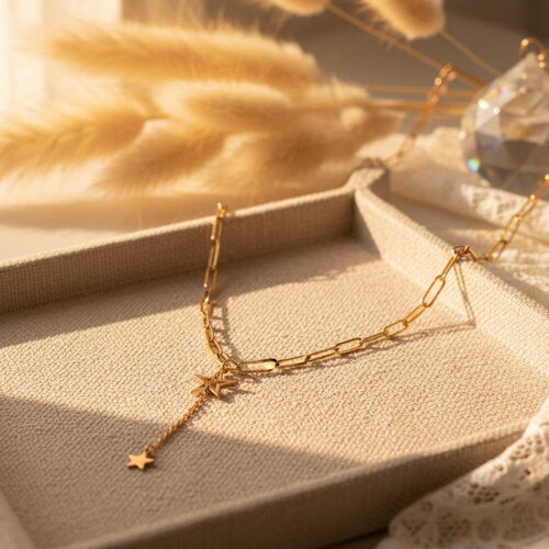 Collier étoile femme en acier inoxydable doré ou argenté