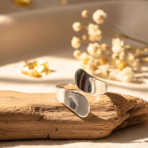Bague ouverte en acier inoxydable argenté – design minimaliste ajustable femme