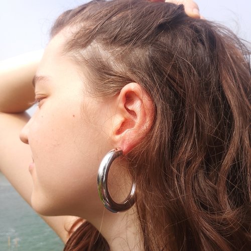 Grande boucles d'oreilles créoles en acier inoxydable argenté • bijoux pour femme • bijou • bohème • tendance