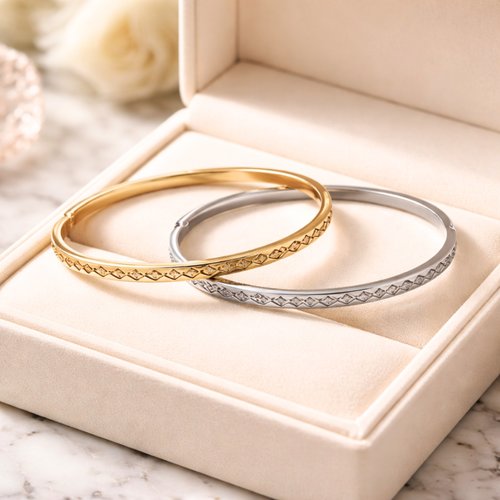 Bracelet jonc ovale fin en acier inoxydable doré ou argenté avec strass