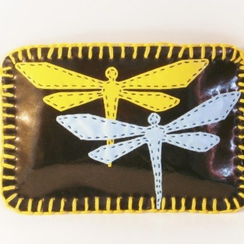 Original '' housse etui pour portables !! dragonfly !! en simili cuir noir 12.5cm x 8.5cm belicious-delicious creation