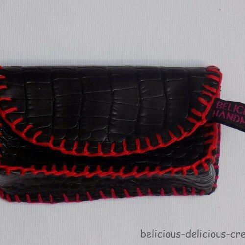 Original mini porte monnaie  !! croconoir !! en simili cuir noir t: 10cm x 6cm x 3cm belicious-delicious-creation