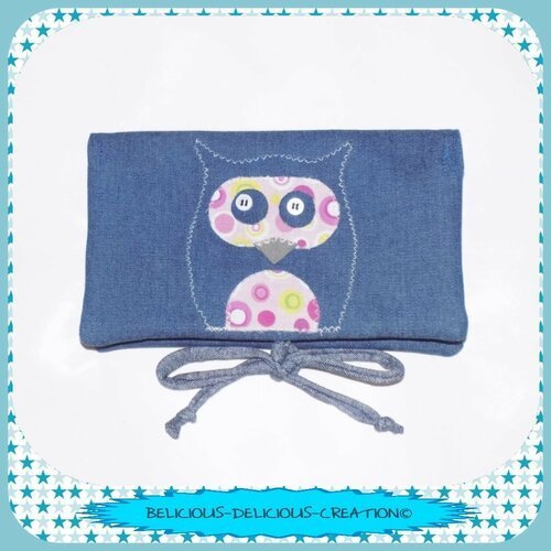 Original porte chéquier !! blue owl !! en coton bleu avec motif hibou taille 20 cm x 12.5 cm belicious-delicious-creation