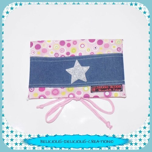 Original porte chéquier !! star !! en coton bleu avec motif etoile taille 20cm x 12.5cm belicious-delicious-creation