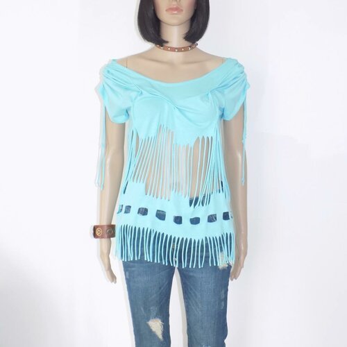 Originale t-shirt top femme !! slashed !! en coton jersey,bleu taille 38 / 40 long 64cm belicious-delicious-creation